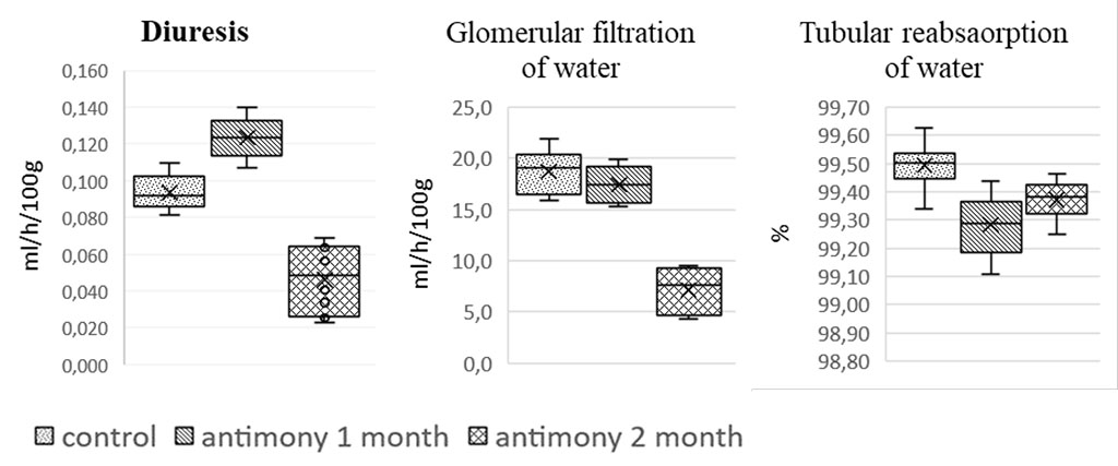 Figure 1. Effect of long-term antimony administration on basic urinary processes