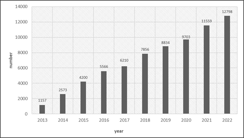 Fig. 3. Number of users of conducted energy devices between 2013 and 2022 in Poland [9].