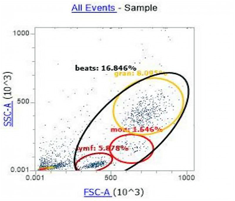 Figure 3. Histogram of the distribution of cell populations according to the principle of direct and side light scattering.